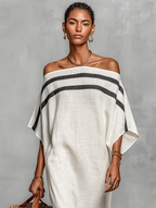 Maxi Minimalist Dress for Women with Off-the-Shoulder Neckline and Batwing Sleeves