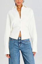 Elegant Draped Button-Up Blouse