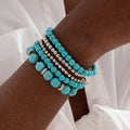 Big Turquoise Beaded Bracelet set of 5