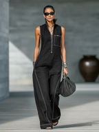 Women's Minimalist Sleeveless Overalls with White Trim