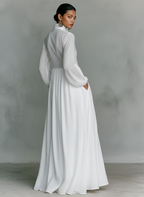 Minimalist Maxi Dress with Patchwork, High Collar and Long Sleeves