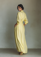 Maxi Shirt Dress for Women in Lemon Yellow with a Tie Belt & Three-Quarter Sleeves