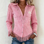 Solène │ Fringe Suede Button-Up Blouse