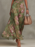 Ruth ∙ Long green floral chiffon dress with halter neck