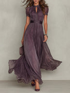 Marie • Long purple dress with keyhole neckline