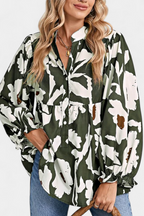 Filomena Relaxed Blouse with Puff Sleeves and Abstract Floral Design