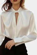 Honorea White Satin Blouse Featuring a Sculptural Tied Collar