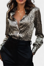 Caspian Oversized Snake Print Blouse with Button Details