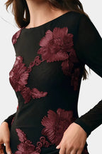 Floral Textured Blouse with Boat Neck and Long Sleeves by Ninon