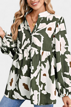 Filomena Relaxed Blouse with Puff Sleeves and Abstract Floral Design