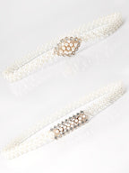 Set of 2 Women's Imitation Pearl and Rhinestone Chain Belts