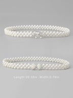 Set of 2 Women's Imitation Pearl and Rhinestone Chain Belts